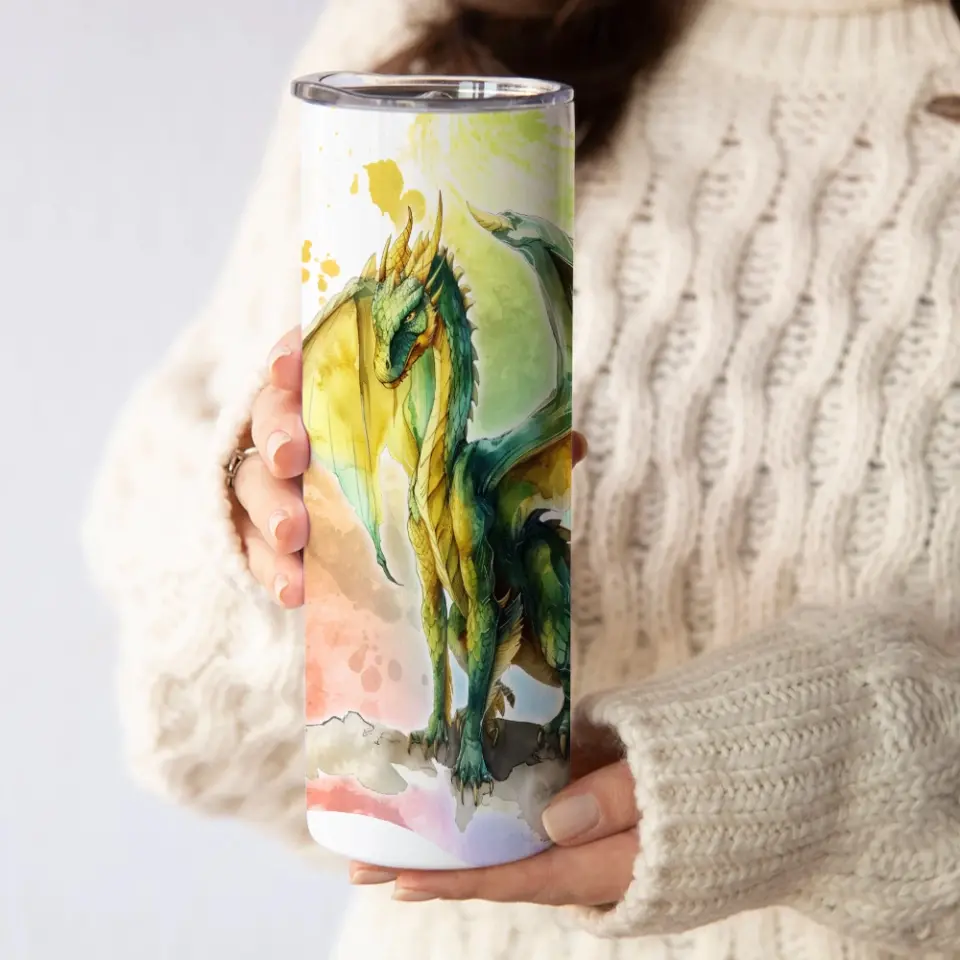 Dragon Art with Name Personalized 20oz Skinny Tumbler for Kid Daughter Son Dragon Lovers - Image 5