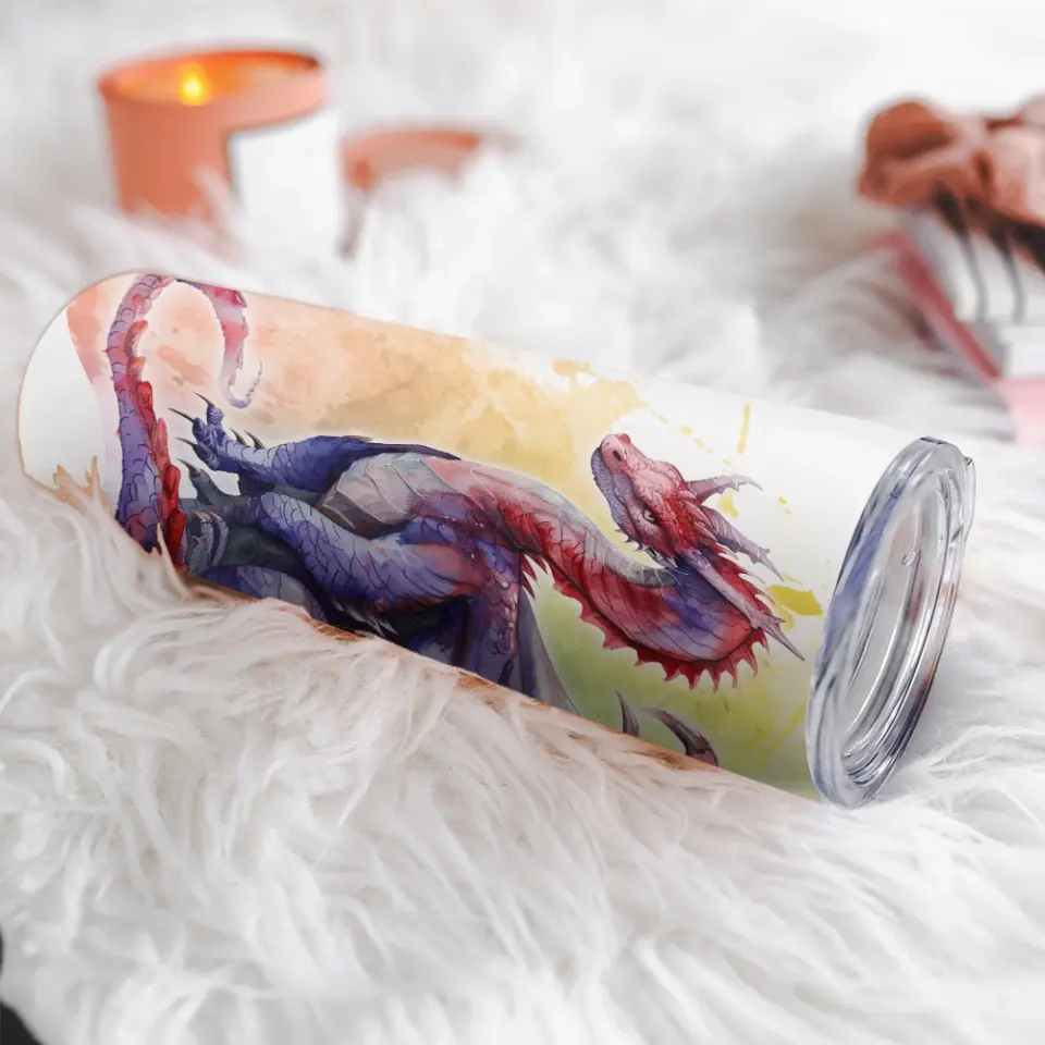 Dragon Art with Name Personalized 20oz Skinny Tumbler for Kid Daughter Son Dragon Lovers - Image 7