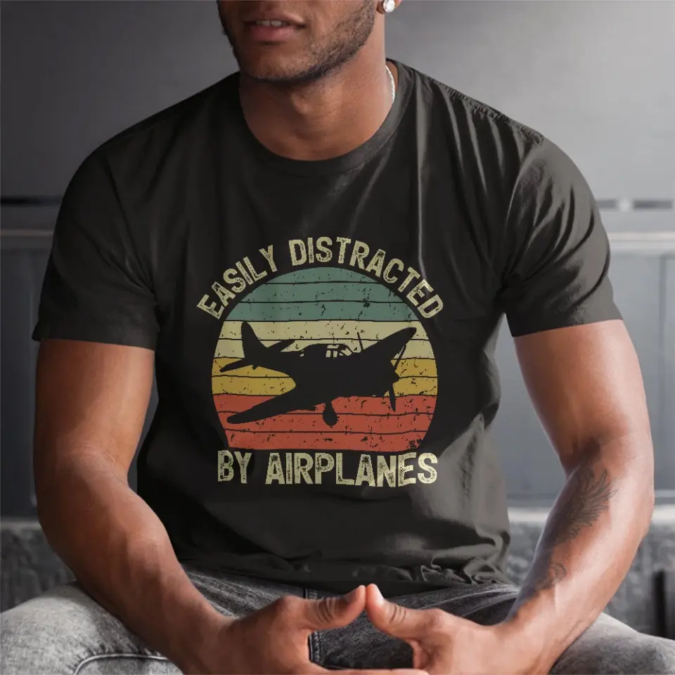 Easily Distracted By Airplanes - Standard T-shirt/Hoodie - Gift For Pilot - Image 3