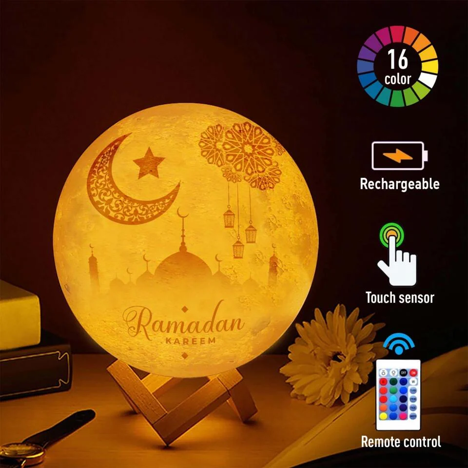 Eid Mubarak Ramadan - 3d Photo Lunar Night Moon Lamp - Image 4