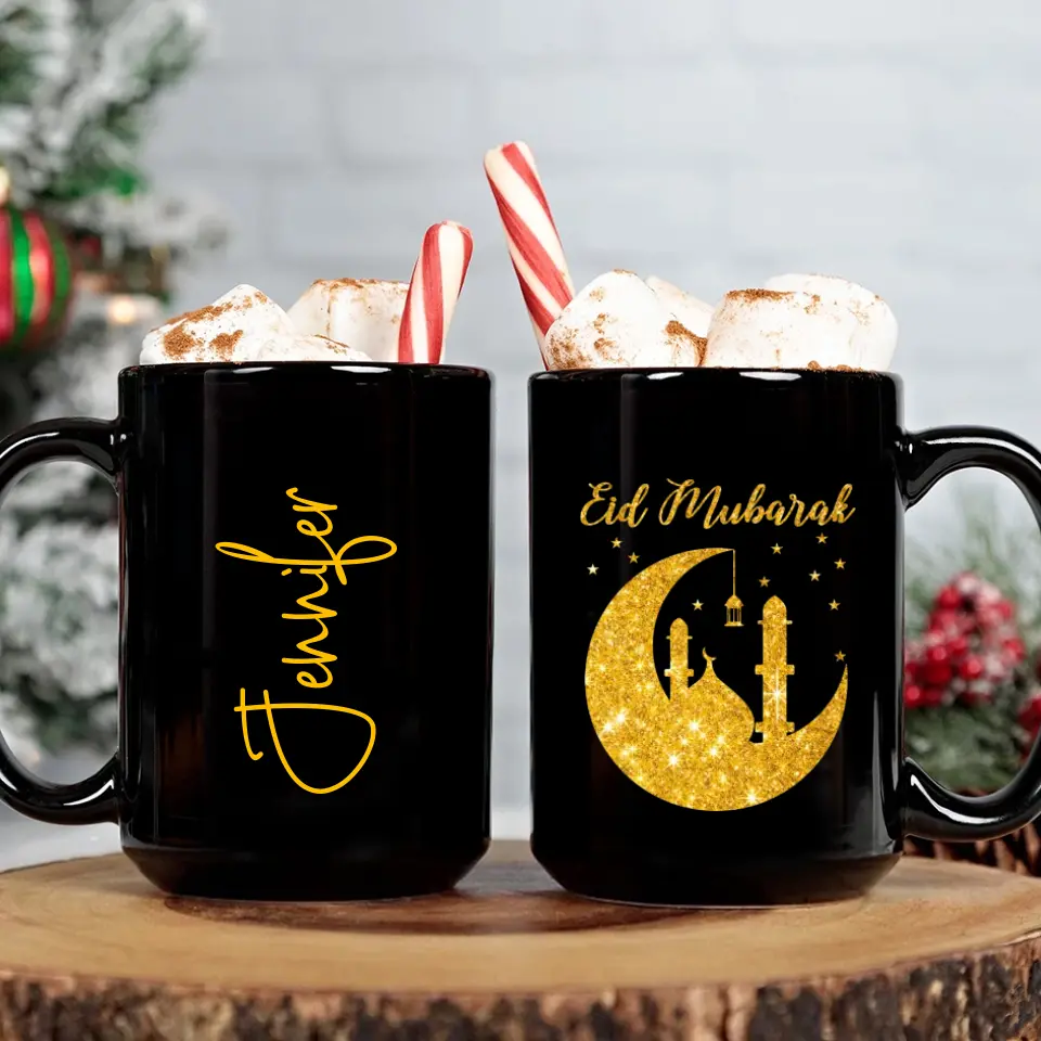 Eid Mubarak Ramadan - Personalized Black Mug - Eid Gift For Husband or Wife - Image 7