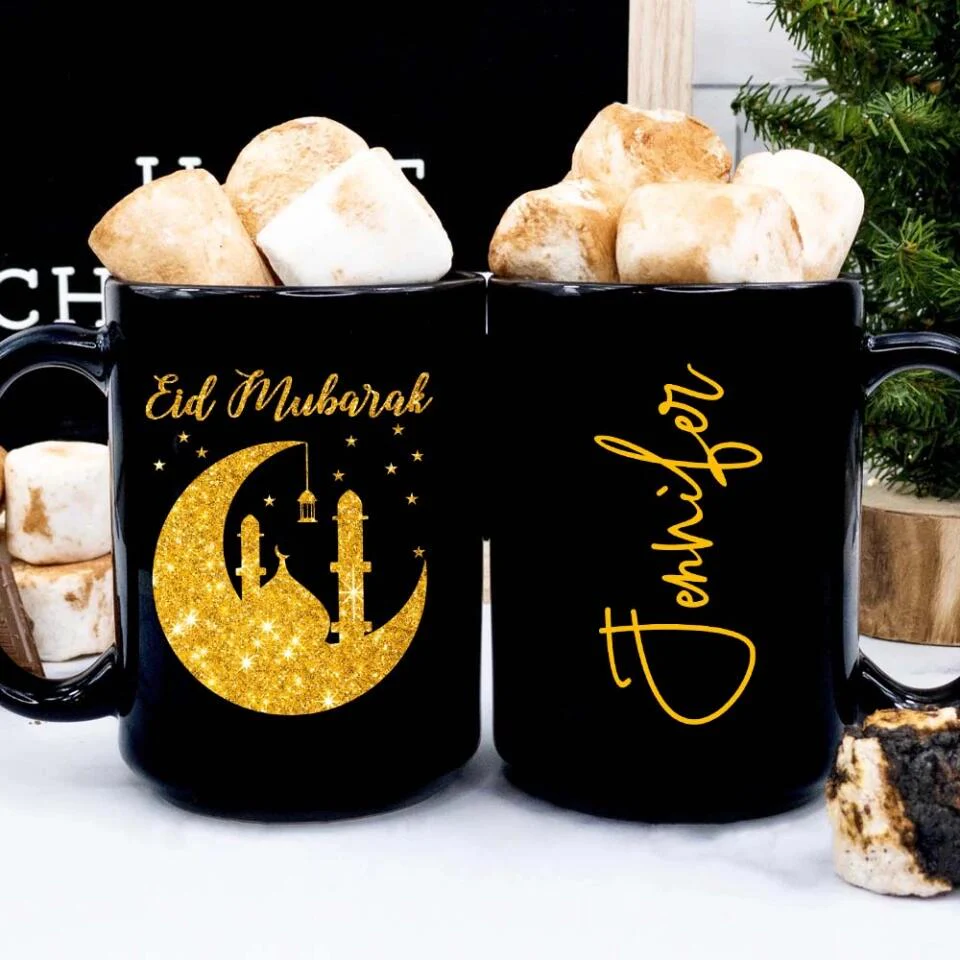 Eid Mubarak Ramadan - Personalized Black Mug - Eid Gift For Husband or Wife - Image 9