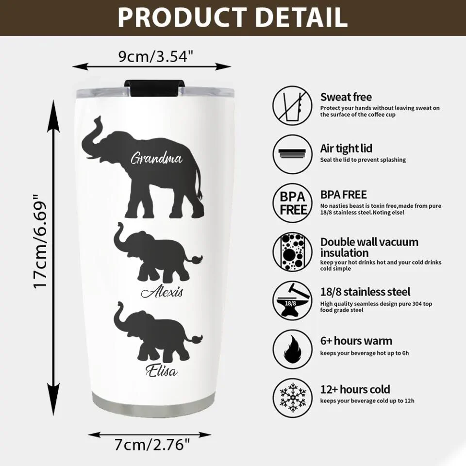 Elephant Mama And Elephant KidsPersonalized Tumbler - Image 3