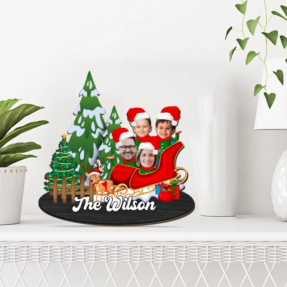 Elf Family Christmas Style - Personalized Face Upload Photo Wooden Sign - Funny Xmas Gift for Family, Beloved Ones