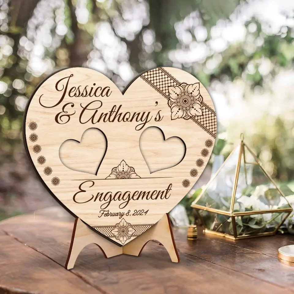 Couple Wooden Sign Engagement Heart Shaped Sign Custom Wooden Art Wedding Gift For Couples - Image 3