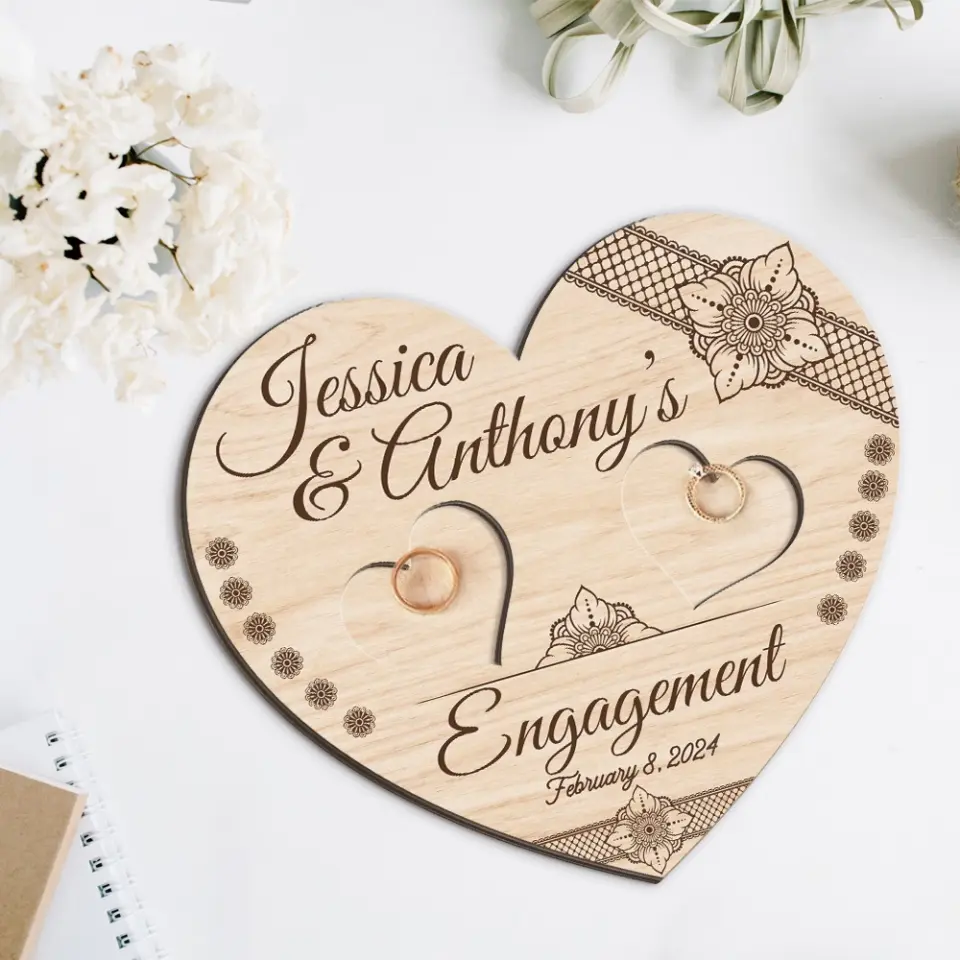 Couple Wooden Sign Engagement Heart Shaped Sign Custom Wooden Art Wedding Gift For Couples - Image 4