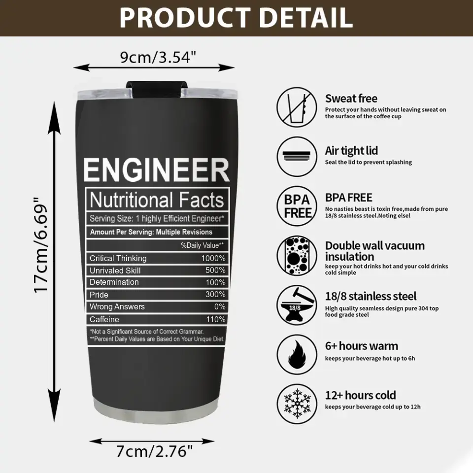 Engineer Nutritional Facts Custom Tumbler Anniversary Gift For Engineer - Image 2