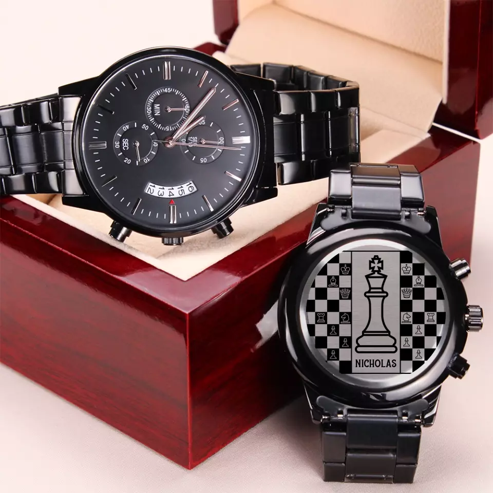 Eternal Checkmate, Chessboard Personalized Stainless Steel Engraved Watch, Gift For Chess Lovers - Image 3