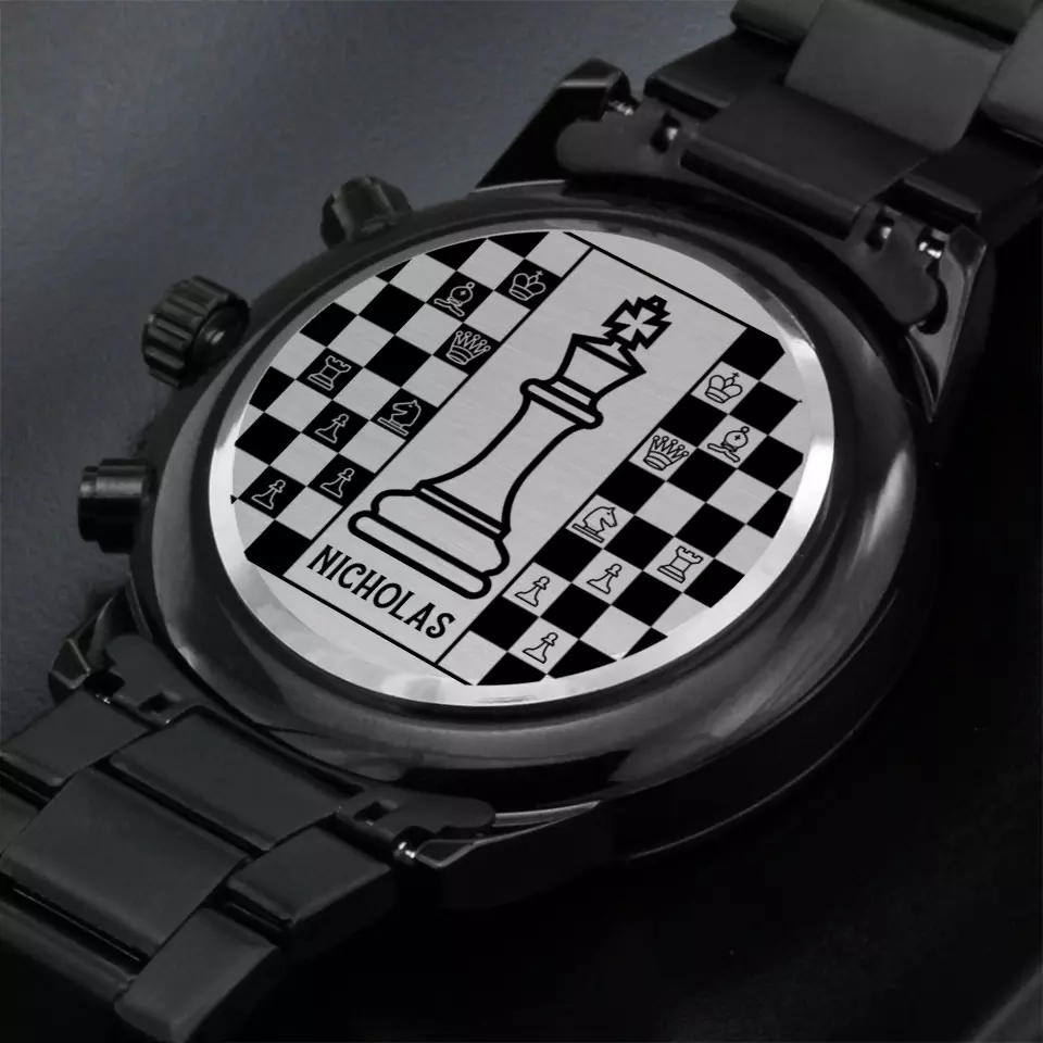 Eternal Checkmate, Chessboard Personalized Stainless Steel Engraved Watch, Gift For Chess Lovers - Image 4