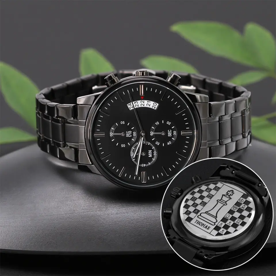 Eternal Checkmate, Chessboard Personalized Stainless Steel Engraved Watch, Gift For Chess Lovers - Image 5