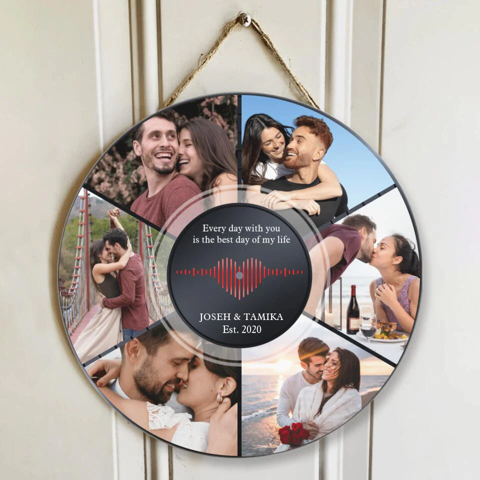 Couple Wooden Sign Every Day With You Is The Best, Personalized Round Wooden Sign, Anniversary Gifts For Couple - Image 5