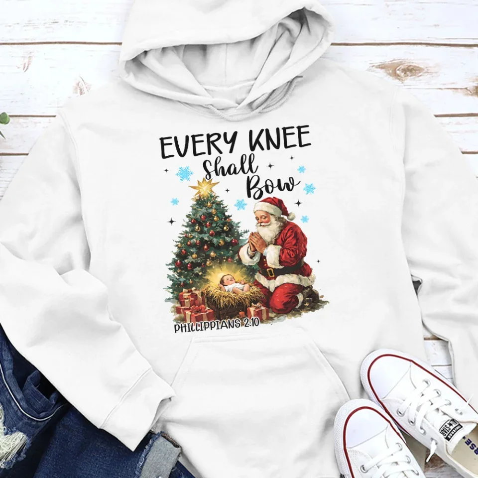 Every Knee Shall Bow - Christian Hoodie Santa Clause Hoodie - Christmas Gift For Her - Image 3