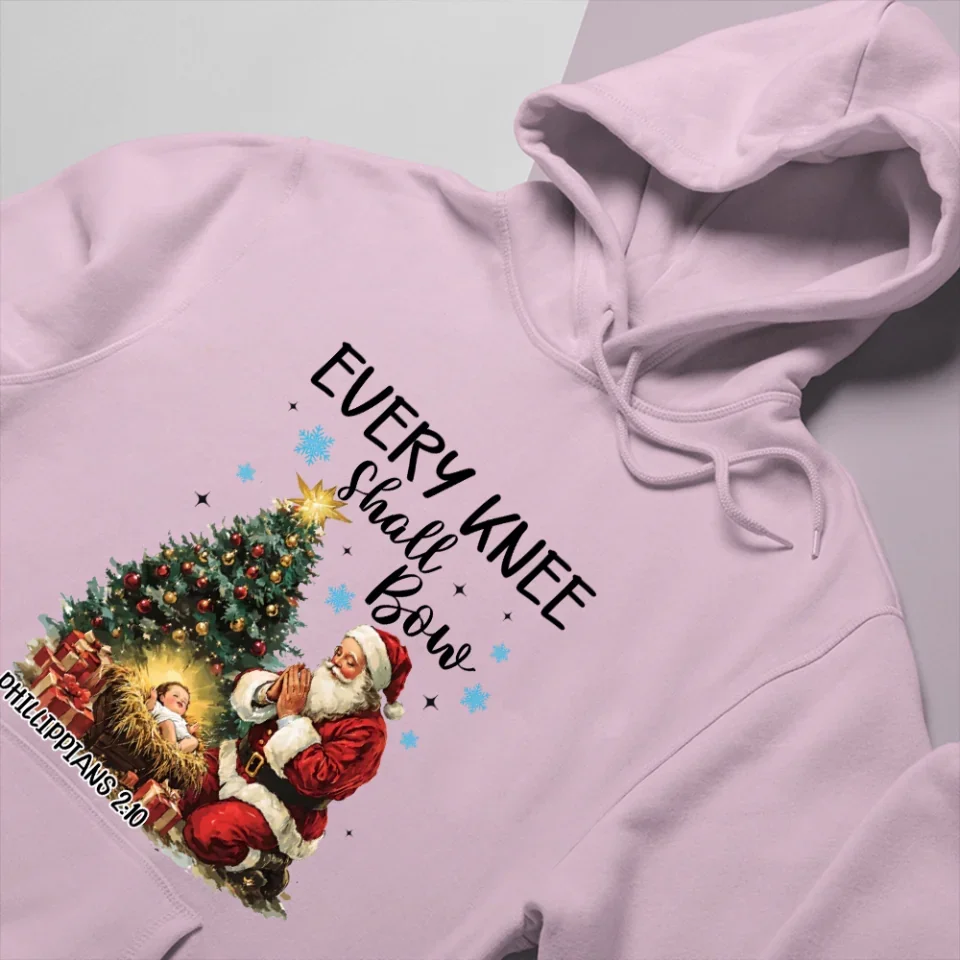 Every Knee Shall Bow - Christian Hoodie Santa Clause Hoodie - Christmas Gift For Her - Image 4