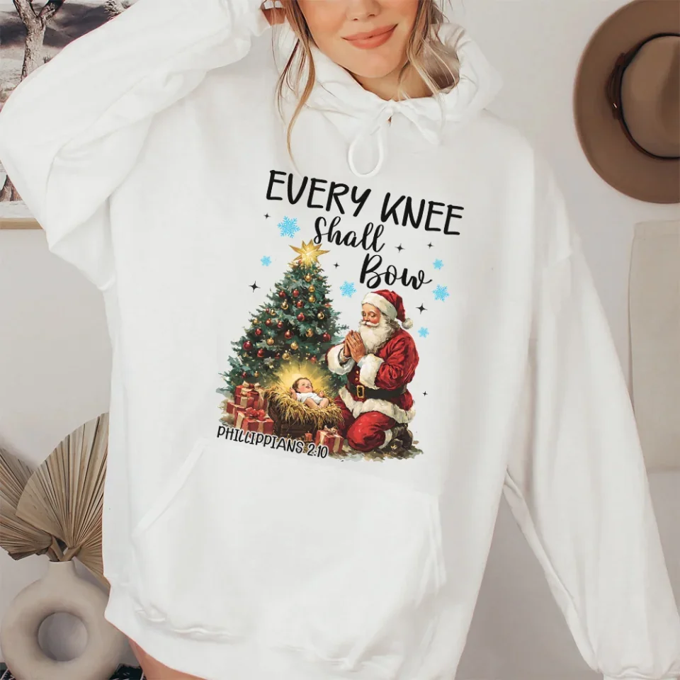 Every Knee Shall Bow - Christian Hoodie Santa Clause Hoodie - Christmas Gift For Her - Image 6