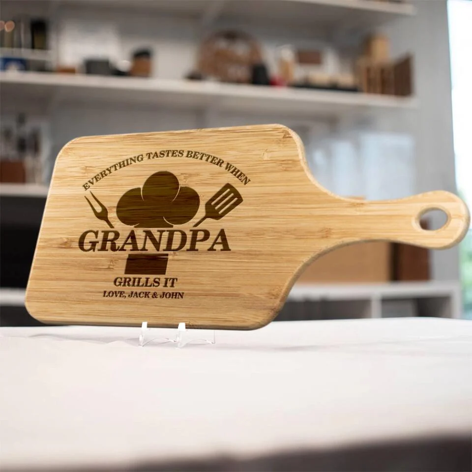 Everything Tastes Better When Grandma Grandpa Makes It Custom Wood Cutting Board Christmas Gift - Image 3
