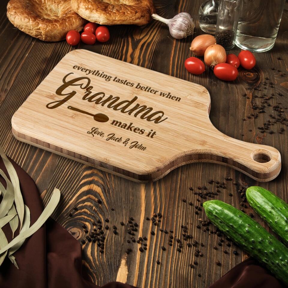 Everything Tastes Better When Grandma Grandpa Makes It Custom Wood Cutting Board Christmas Gift - Image 7