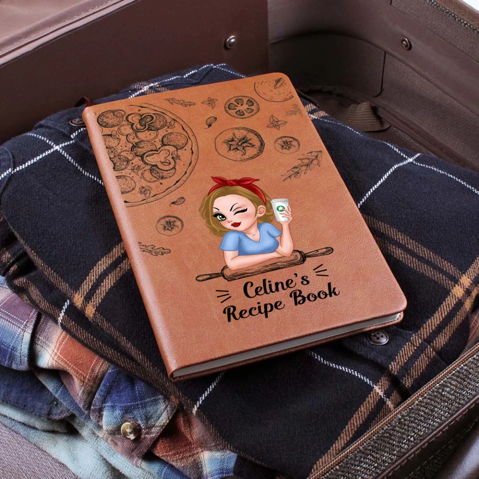 Family Recipe Book - Custom Leather Journal - Chibi Style Girl Woman - Birthday Gift For Her - Image 2