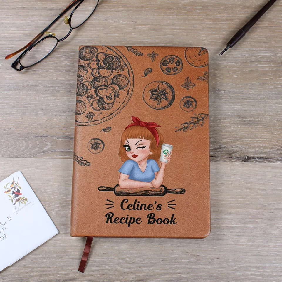 Family Recipe Book - Custom Leather Journal - Chibi Style Girl Woman - Birthday Gift For Her - Image 3