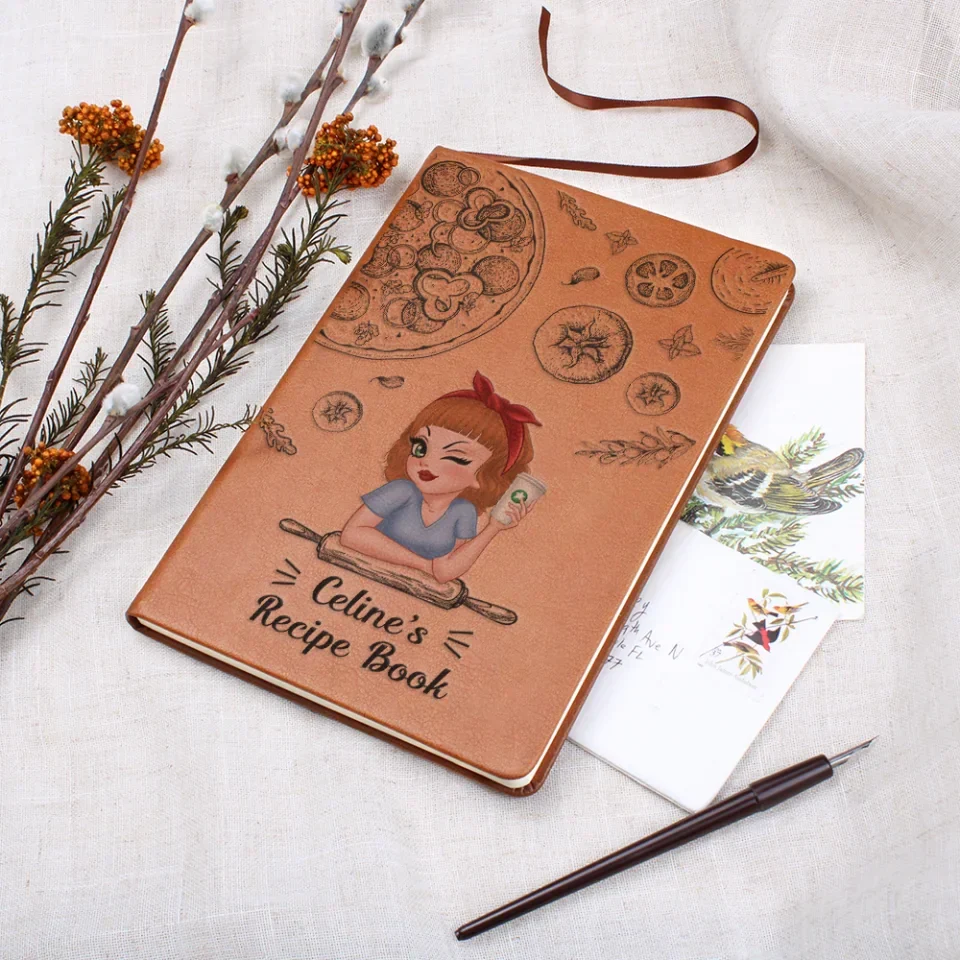 Family Recipe Book - Custom Leather Journal - Chibi Style Girl Woman - Birthday Gift For Her - Image 4