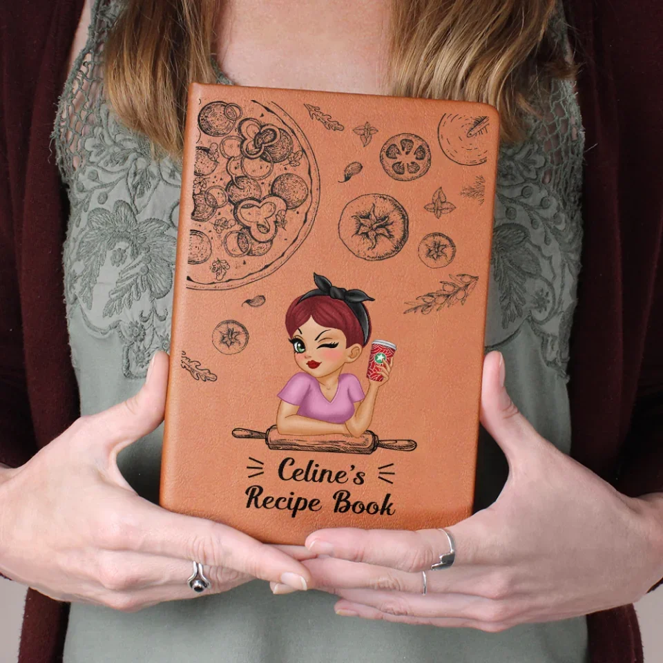 Family Recipe Book - Custom Leather Journal - Chibi Style Girl Woman - Birthday Gift For Her - Image 5