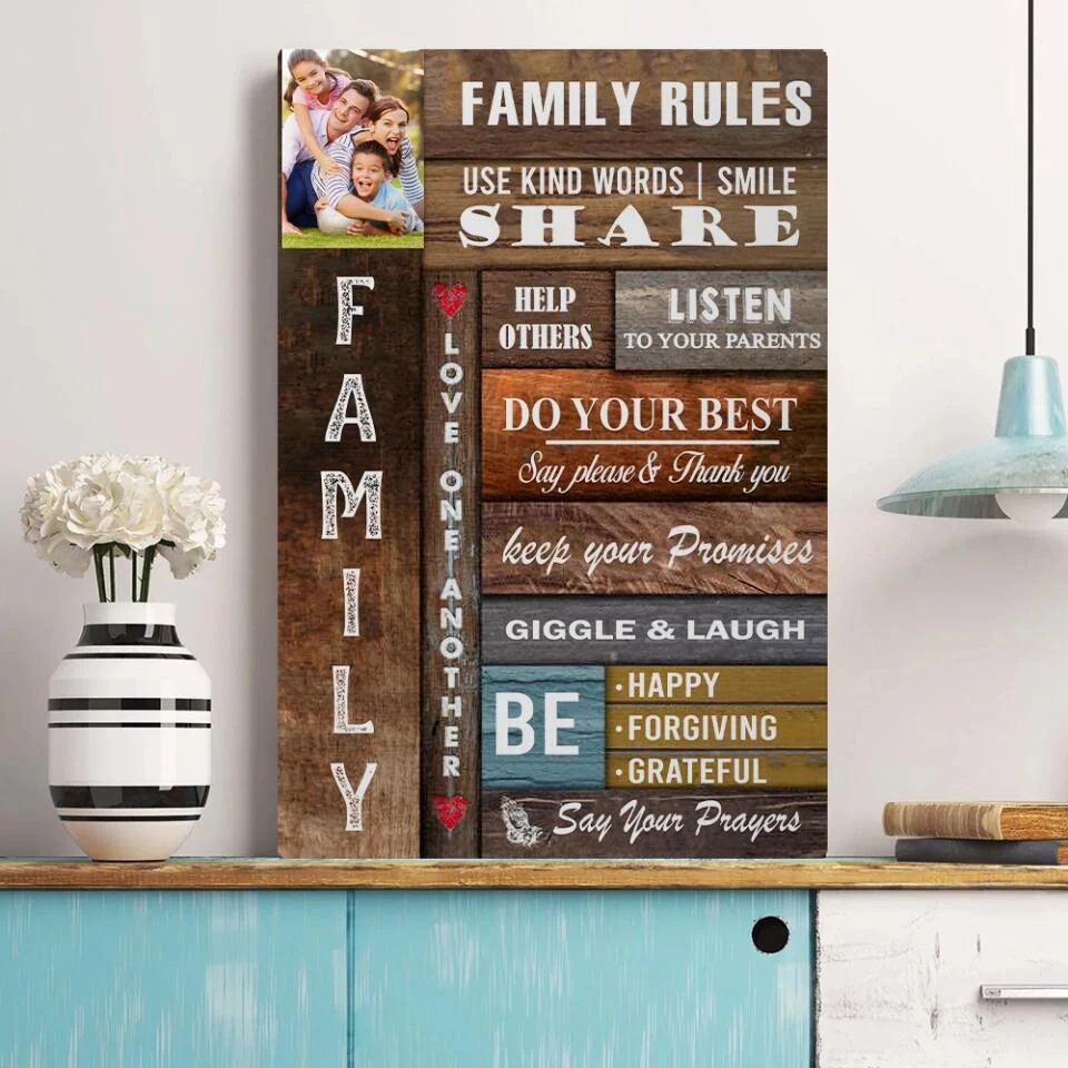 Family Rules Wall Art Custom Canvas Poster Christmas Gift For Family - Image 3