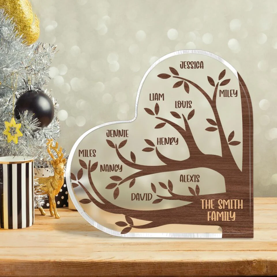 Family Tree Custom Heart Acrylic Plaque Anniversary Gift For Parents Grandparents - Image 2