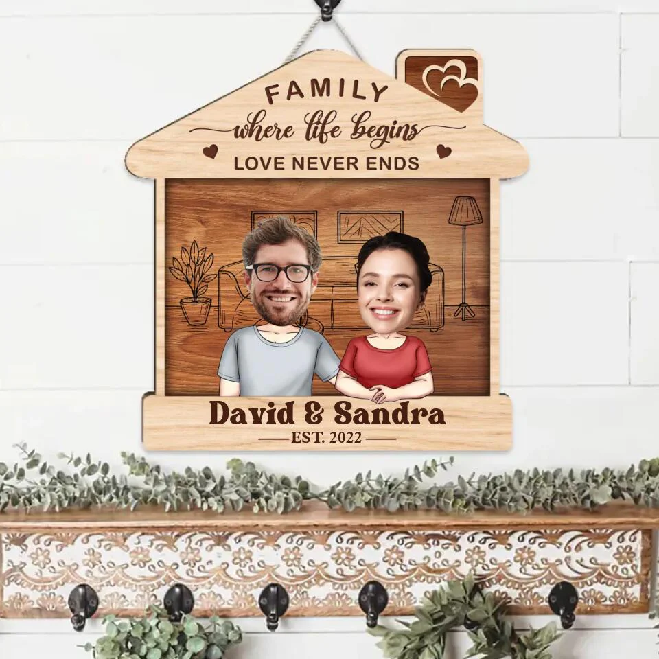 Couple Wooden Sign Family Where Life Begins And Love Never Ends - Housewarming Gifts - Custom Wooden Sign - Gift For Couples - Image 2