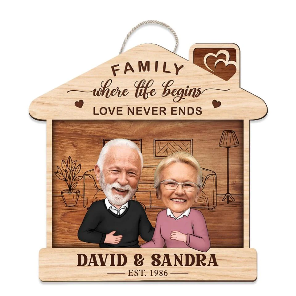 Couple Wooden Sign Family Where Life Begins And Love Never Ends - Housewarming Gifts - Custom Wooden Sign - Gift For Couples - Image 3