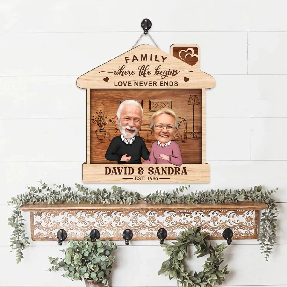 Couple Wooden Sign Family Where Life Begins And Love Never Ends - Housewarming Gifts - Custom Wooden Sign - Gift For Couples - Image 5