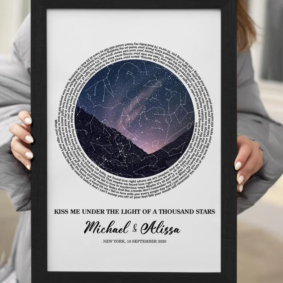 Favorite Song Lyrics With Star Map Night Sky Custom Canvas Poster Anniversary Gift For Couples - Image 5