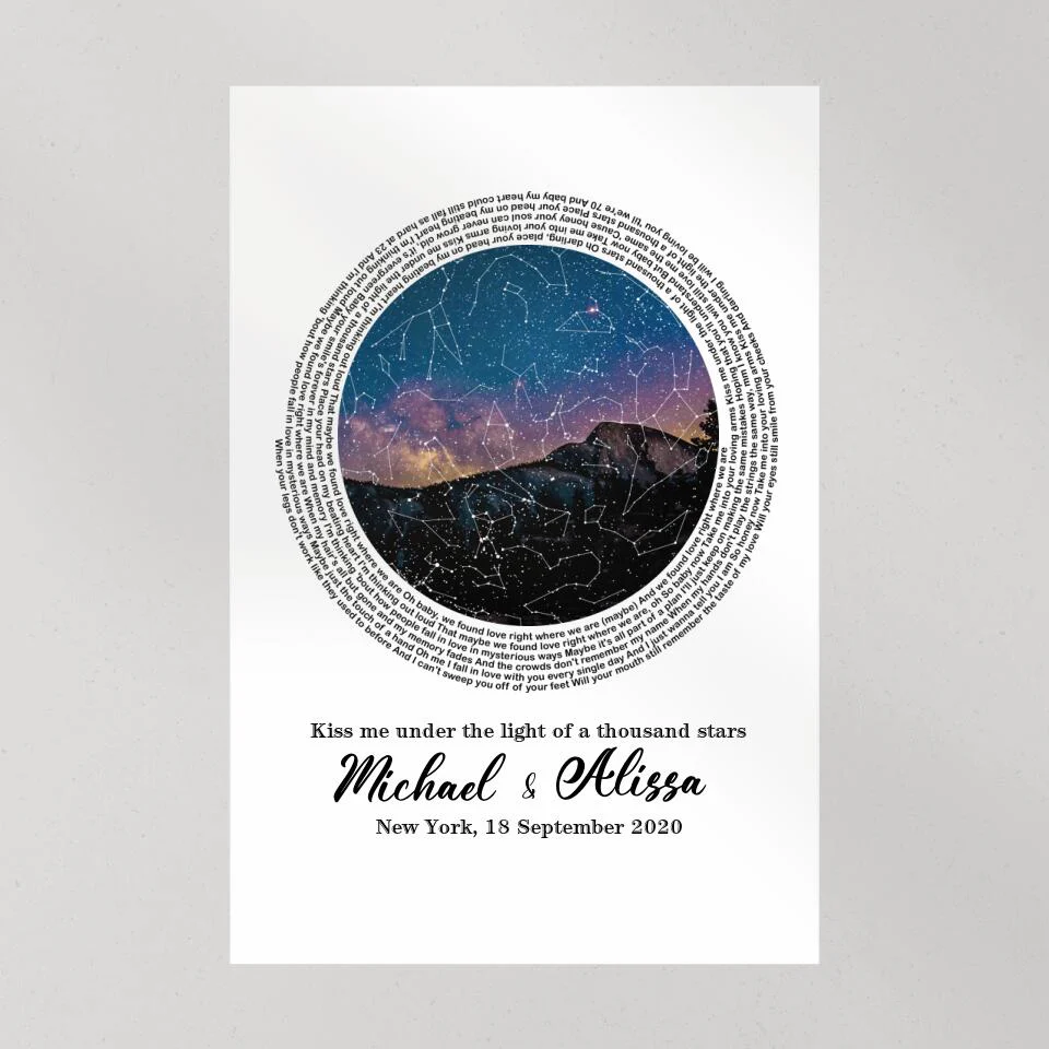 Favorite Song Lyrics With Star Map Night Sky Custom Canvas Poster Anniversary Gift For Couples - Image 6