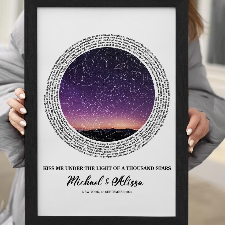 Favorite Song Lyrics With Star Map Night Sky Custom Canvas Poster Anniversary Gift For Couples - Image 9