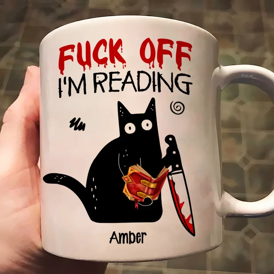 F*Ck Off I'M Reading - Funny Cat with Book - Mug Gifts For Book Lovers, Nerd, Bookworm, Librarian - Personalized Coffee Mug - Image 4