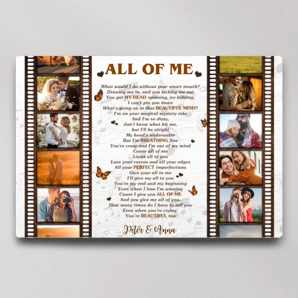 Film Role And Favorite Song Lyrics Custom Canvas Poster Anniversary Gift For Couples - Image 3