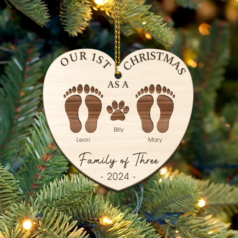 First Christmas As A Family Footprints - Personalized Wooden Ornament - Christmas Gifts - Image 2