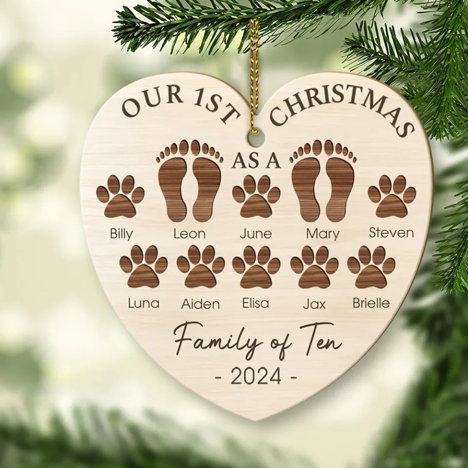 First Christmas As A Family Footprints - Personalized Wooden Ornament - Christmas Gifts - Image 3