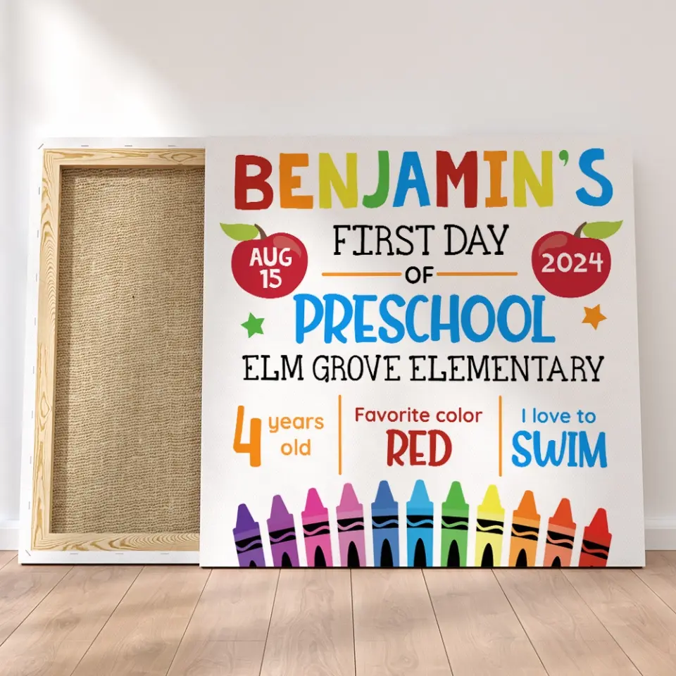 First Day of School With Favorite - Back To School Square Canvas Poster - Image 3