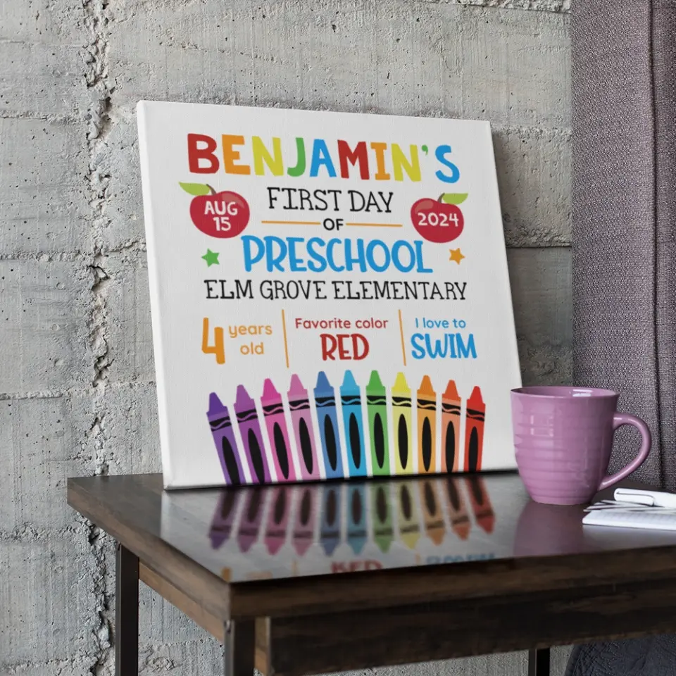 First Day of School With Favorite - Back To School Square Canvas Poster - Image 6
