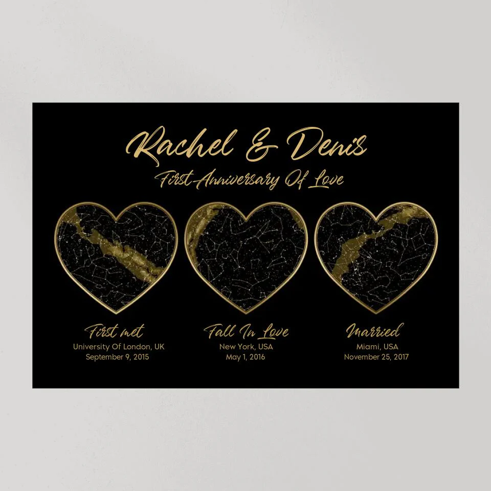 First Met Fall In Love Married Star Map Night Sky Custom Canvas Poster Anniversary Gift For Couples - Image 9