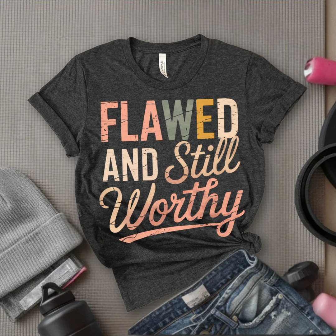Flawed And Still Worthy - Feminist T-Shirt - Women Empowerment Tee - Bella Canvas 3001 - Image 3