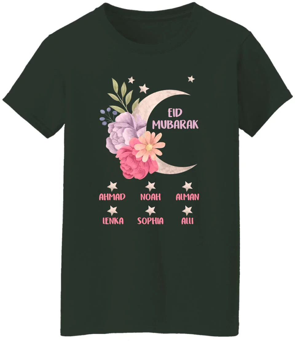 Floral and Moon Eid Mubarak Shirt - Custom Mom Eid Gifts - Eid T-shirt - Personalised Names/Nicknames - Ramadan Mubarak -  Grandma Nana Auntie Eid Gift - Shirt for Women - 304ICNNPTS476 - Image 7