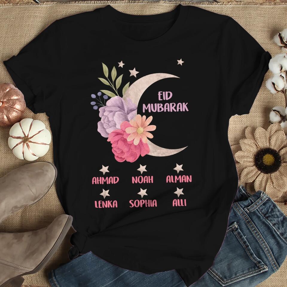 Floral and Moon Eid Mubarak Shirt - Custom Mom Eid Gifts - Eid T-shirt - Personalised Names/Nicknames - Ramadan Mubarak -  Grandma Nana Auntie Eid Gift - Shirt for Women - 304ICNNPTS476 - Image 8