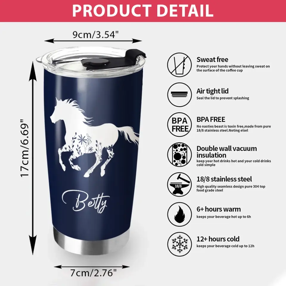Floral Horse, 20oz Cowgirl Tumbler Stainless Steel Tumbler - Image 6