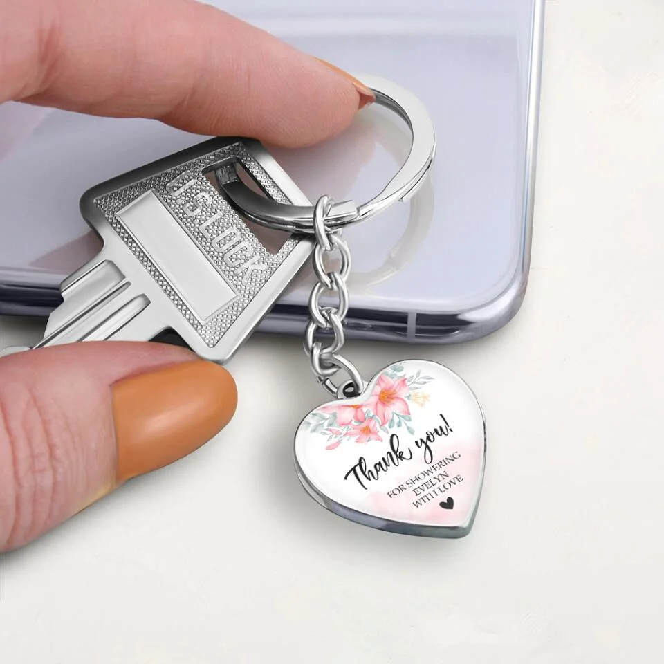 Floral Thank You for Showering Baby with Love - Personalized Heart Luxury Necklace/Keychain - Image 12