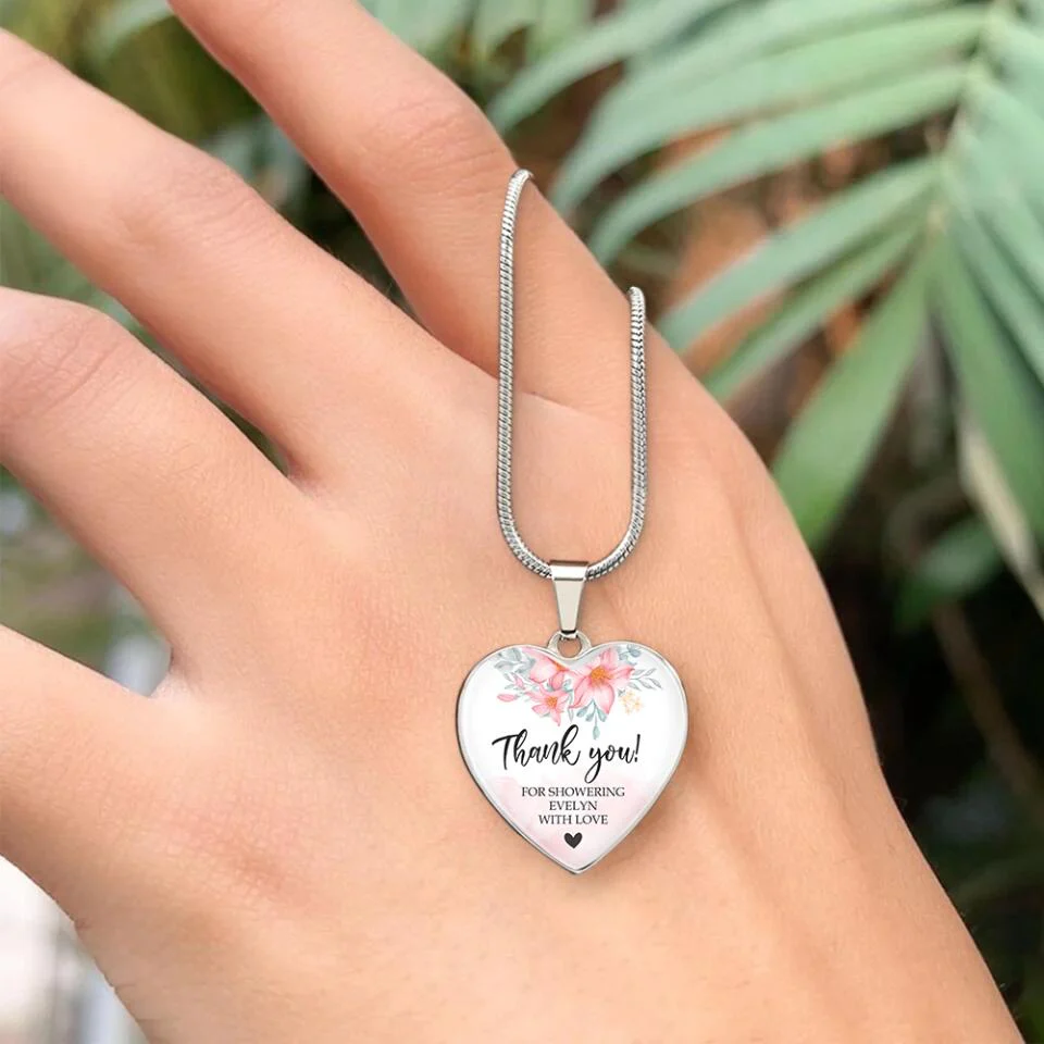 Floral Thank You for Showering Baby with Love - Personalized Heart Luxury Necklace/Keychain - Image 7