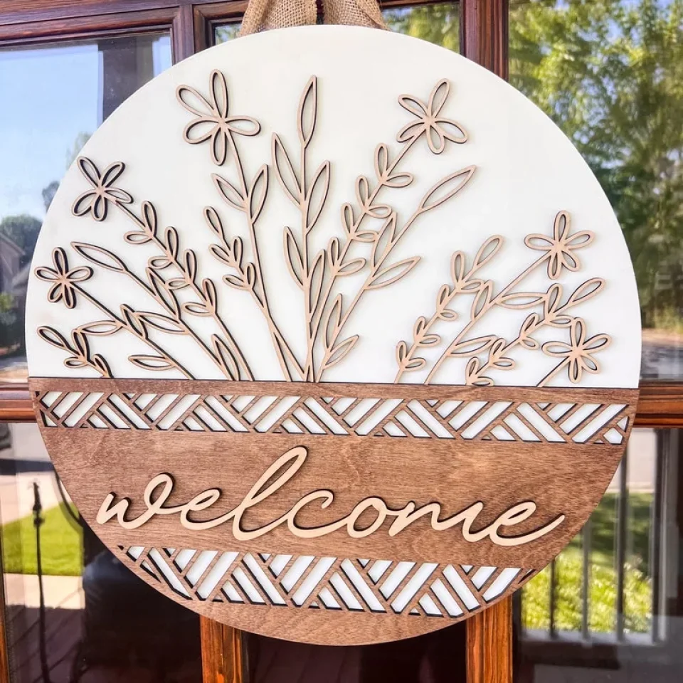 Floral Welcome Door Decorations - 2 Layers Wooden Sign - Gift For Welcome Decorations - Image 10