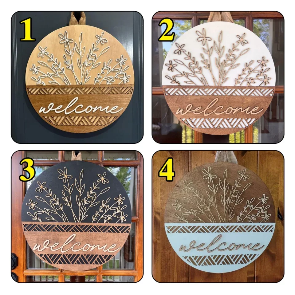 Floral Welcome Door Decorations - 2 Layers Wooden Sign - Gift For Welcome Decorations - Image 2
