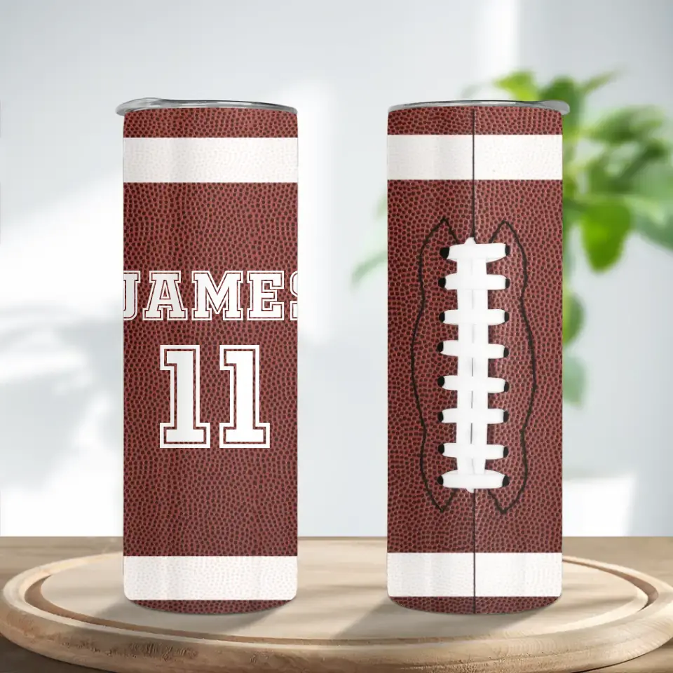 Football Tumbler with Your Name and Number for the Win - Personalized Skinny Tumbler - Image 2