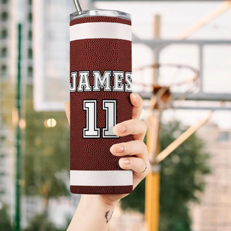 Football Tumbler with Your Name and Number for the Win - Personalized Skinny Tumbler - Image 3