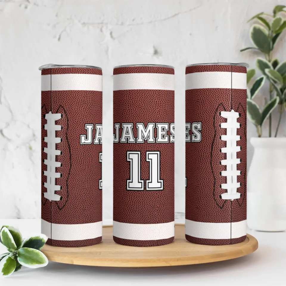 Football Tumbler with Your Name and Number for the Win - Personalized Skinny Tumbler - Image 5